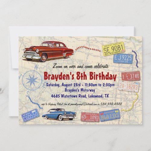 Retro Car Party Road Trip Invitation _ Birthday