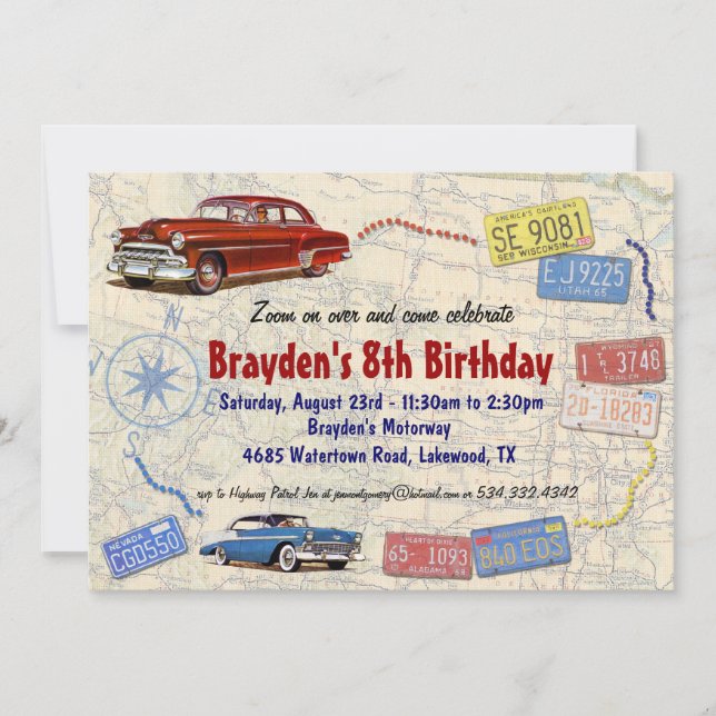 Retro Car Party Road Trip Invitation - Birthday (Front)