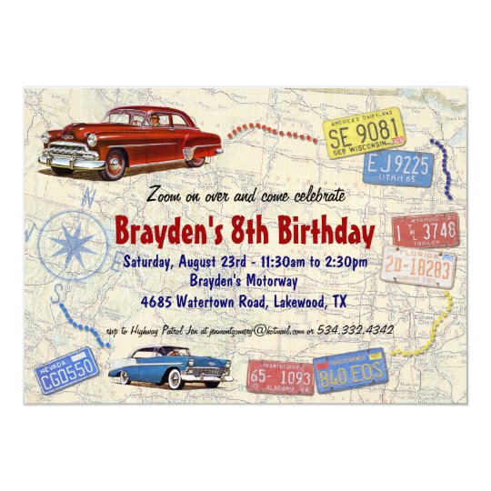Retro Car Party Road Trip Invitation Birthday