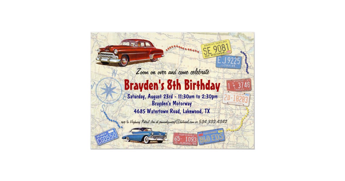 Retro Car Party Road Trip Invitation Birthday Zazzle Com