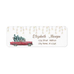 Retro Car Pine Tree Christmas String Lights Label