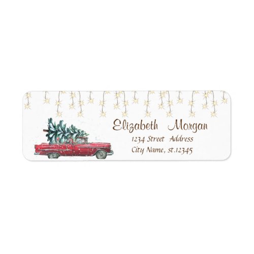 Retro Car Pine Tree Christmas String Lights   Label