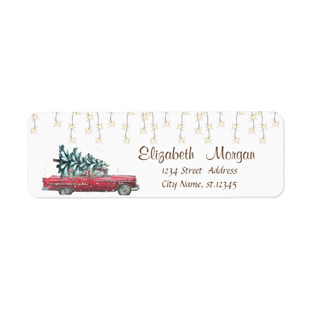 Retro Car Pine Tree Christmas String Lights   Label (Front)