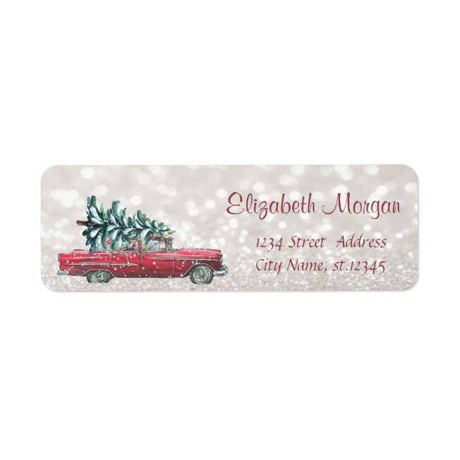 Retro Car Pine Tree Glittery Bokeh  Label (Front)