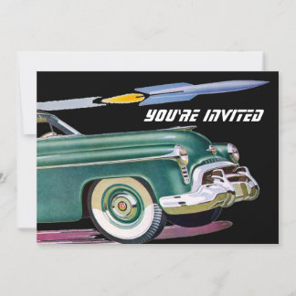 Retro Car & Rocket Birthday Invitation