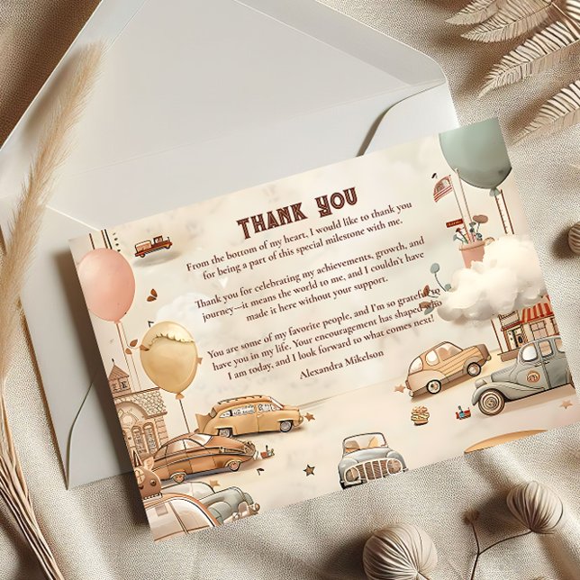 Retro Car Themed Kids Birthday Thank You Card (Creator Uploaded)