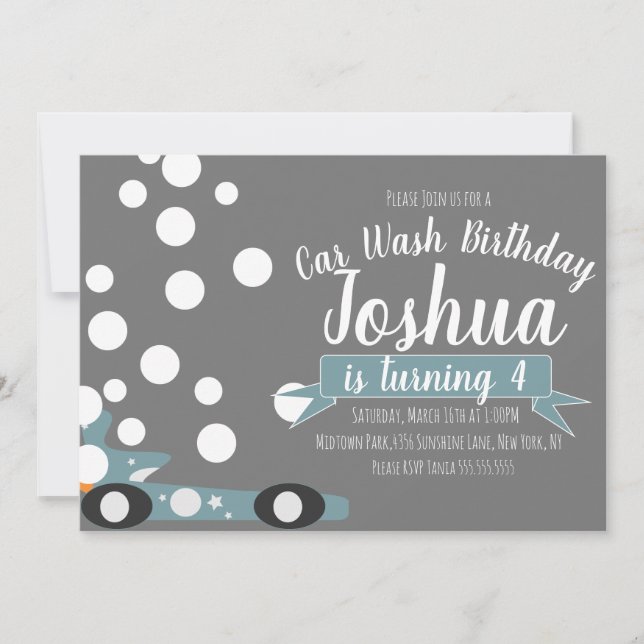 Retro Car Wash Bubbles Birthday Party Invitation (Front)