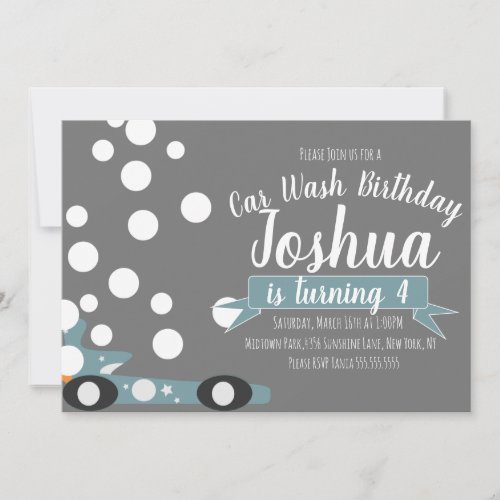 Retro Car Wash Bubbles Birthday Party Invitation