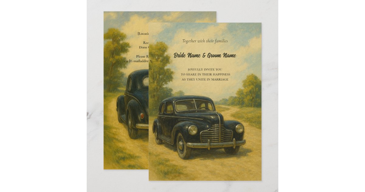 Retro Car Wedding Invitation | Zazzle