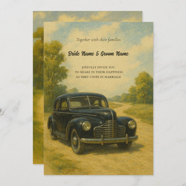 Retro Car Wedding Invitation (Front/Back)