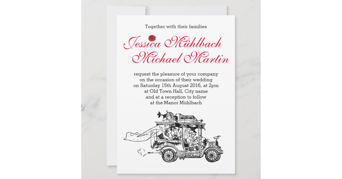 Retro Car Wedding Invitation 16.5 cm x 22.2 cm | Zazzle