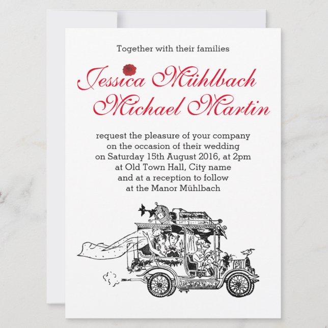 Retro Car Wedding Invitation 16.5 cm x 22.2 cm (Front)