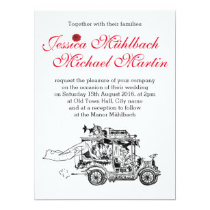 Vintage Car Wedding Invitations Zazzle Retro Car Wedding Invitation 16 5 Cm X 22 2