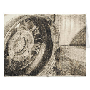 Retro Car Wheel & Seat Birthday Card