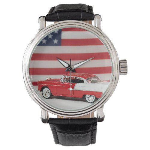Retro Car With American Flag Watch