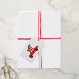 Retro car with Christmas gifts Gift Tags