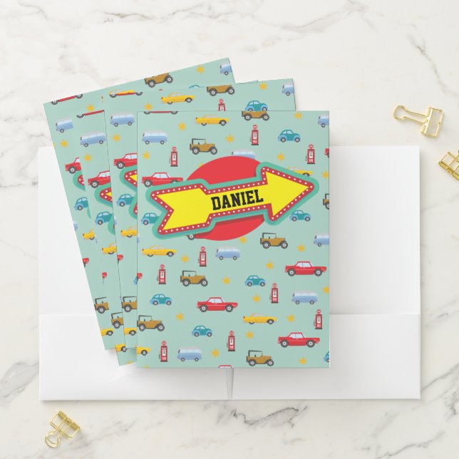 Retro Car with Name Pocket Folder (In Situ)