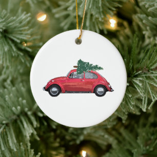 Retro Car with Tree Art Ornament
