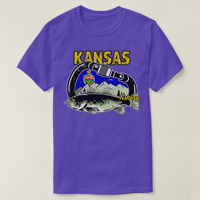 Retro Carabiner Kansas Fishing T-Shirt (Design Front)
