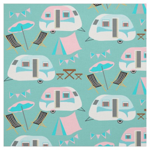 Retro Caravan Camping Cute P Fabric