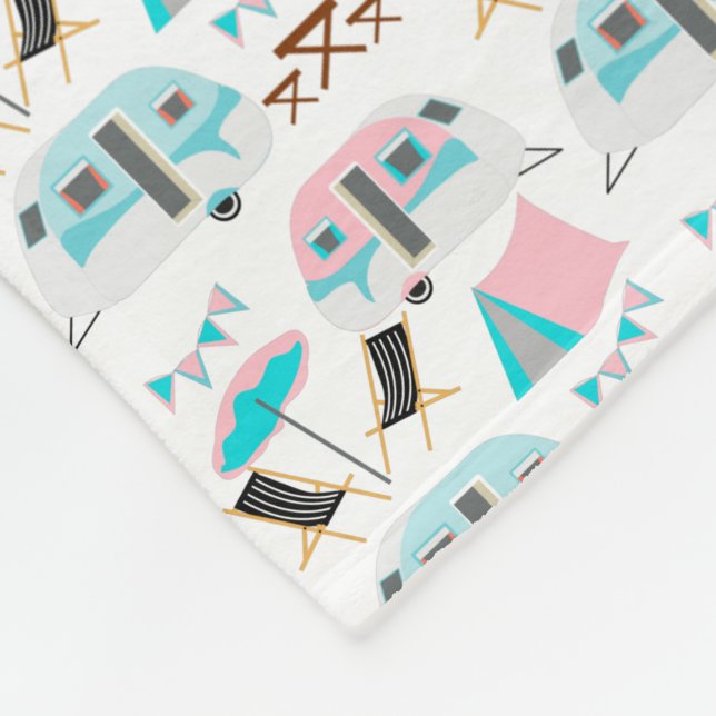Retro Caravan Camping Cute Personalized Fleece Blanket (Corner)