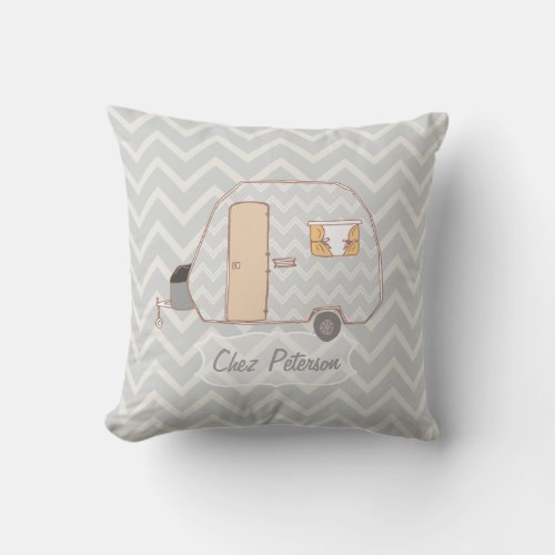 Retro Caravan Grey Chevron Throw Pillow