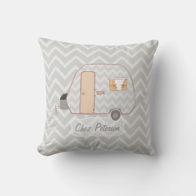 Retro Caravan Grey Chevron Throw Pillow (Front)