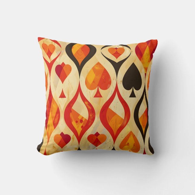 Retro Card Suits Throw Pillow (Front)