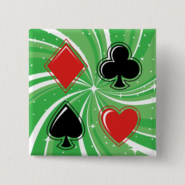 Retro Card Suits Vibrant Red and Black Button (Front)