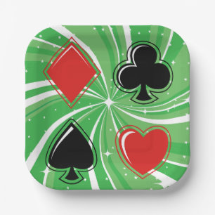Retro Card Suits Vibrant Red and Black Paper Plates