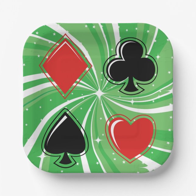 Retro Card Suits Vibrant Red and Black Paper Plates (Front)