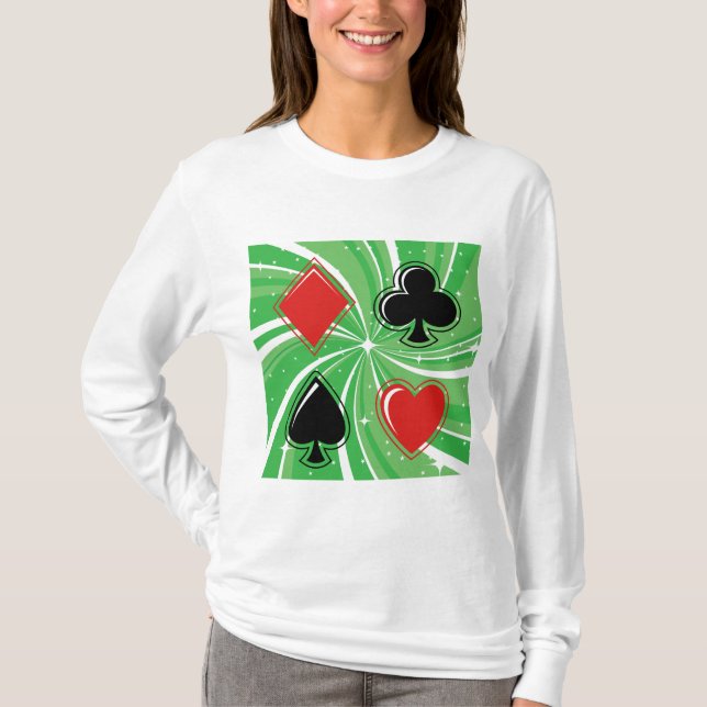 Retro Card Suits Vibrant Red and Black T-Shirt (Front)