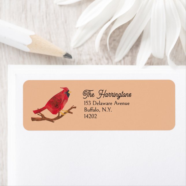 Retro Cardinal Midcentury Bird Art Return Address Label (Insitu)