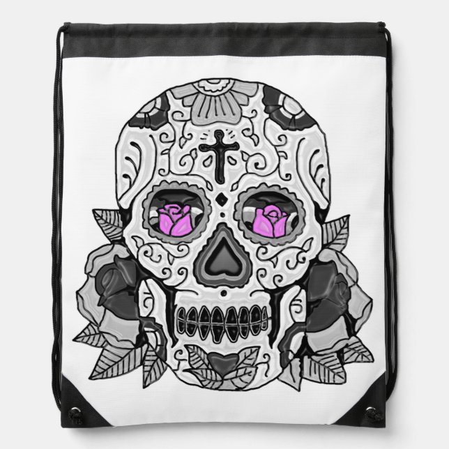 Retro Carnival Steampunk Sugar Skull Any Color Drawstring Bag (Front)
