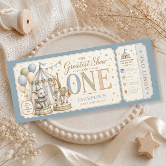 Retro carnival theme boy 1st birthday invitation