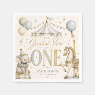 Retro carnival theme boy 1st birthday napkins