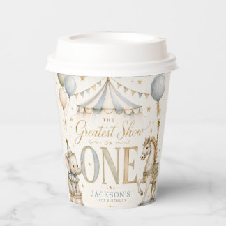 Retro carnival theme boy 1st birthday paper cups