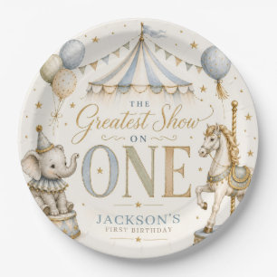 Retro carnival theme boy 1st birthday paper plates