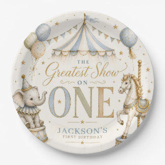 Retro carnival theme boy 1st birthday paper plates