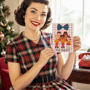 Retro Carolers Funny Christmas Card with Bow 