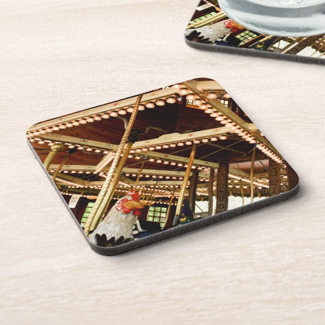 Retro Carousel Rooster Beverage Coaster (Left Side)