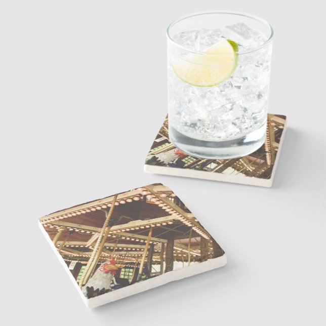 Retro Carousel Rooster Stone Coaster (Side)