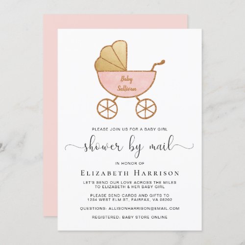 Retro Carriage Girl Baby Shower by Mail Invitation