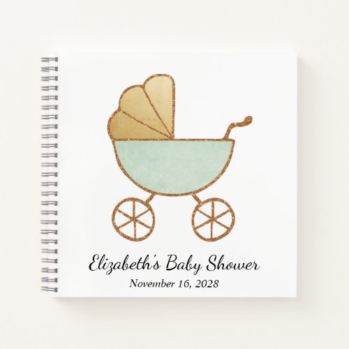 Retro Carriage Mint Green Baby Shower Guest Book