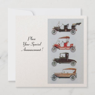 RETRO CARS 2 ,AUTO RESTORATION champagne white red Announcement