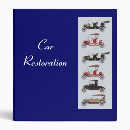 RETRO CARS 2  RESTORATION blue 3 Ring Binder