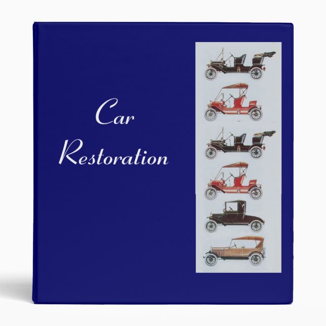 RETRO CARS 2  RESTORATION blue 3 Ring Binder (Front)