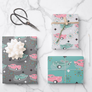 Retro Cars Atomic Starburst Modern Mid Centur Wrapping Paper Sheets