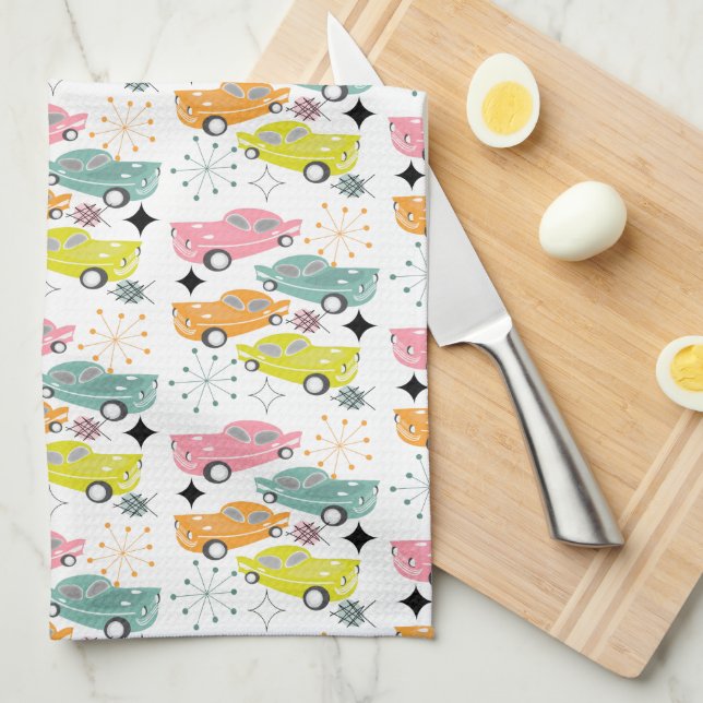 Retro Cars Atomic Starburst Modern Mid Century Kitchen Towel (Quarter Fold)