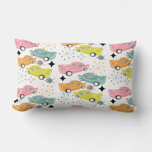 Retro Cars Atomic Starburst Modern Mid Century Lumbar Pillow